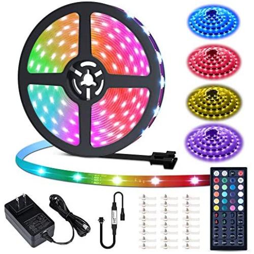 MustWin 40ft Led Strip Light 360 5050 LEDs Flexible Color Changing LED Lights with 44 Keys RF Remote Controller & 24V Power Supply Dimmable Tape Light Kit for Home Room Kitchen Bar Party Decoration