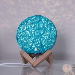 Romantic Night Light Creative INS Wind Starry Table lamp Bedroom Bedside lamp Fantasy Rattan Ball Moon Light (Blue, Button Switch)