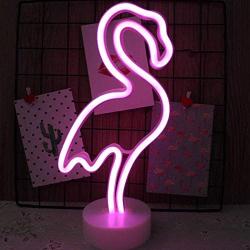 Flamingo Neon Sign Night Light Lamp with Holder Base Decorative Marquee Signs Light Battery Operated Wall Decoration for Living Room Bedroom Christmas Party Supplies Kids Toys Birthday Gifts