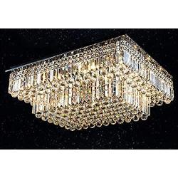 SILJOY Modern Rectangular Raindrop Crystal Chandelier Lighting Modern Flush Mount Ceiling Light Fixture for Dining Room Living Room L31.5'' x W 23.6'' x H14''