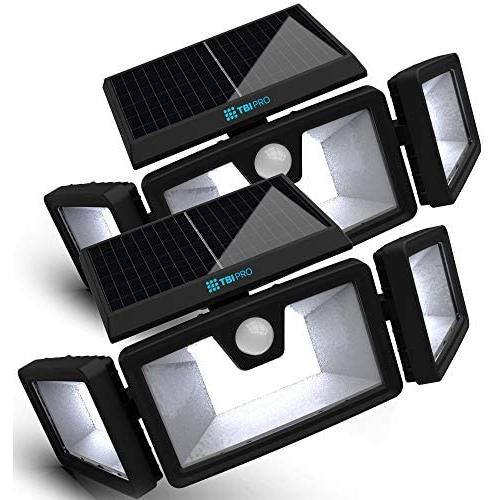 TBI Security Solar Lights Outdoor 216 LED 2200LM, 6500K - Extra-Wide Adjustable 360° 3 Heads with 3 Modes,Wireless Motion Sensor 40ft - Waterproof IP65 Spot Flood Lights Solar Powered 2200mah(2 Pack)