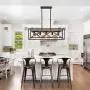 reesenLight Kitchen Island Lighting, 5-Light Rustic Linear Farmhouse Chandelier, Industrial Metal Rectangle Cage Hanging Pendant Ceiling Light Fixtures for Dining Room Pool Table Restaurant Coffee