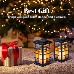 Garden Solar Lights Outdoor Decorative Flickering Candle Stake Lights Table Lantern for Yard, Lawn, Patio, Pathway (2Pack, Black)