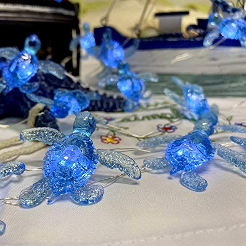 Blue Sea Turtle String Lights Christmas Nautical Wall Décor 10ft 30 LEDs with Remote Powered by USB Plug-in or Battery Pack for Summer Ocean Themed Wedding Baby Shower Birthday Party House Decoration