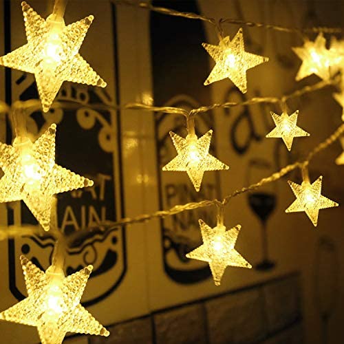 Aluan 50 LED Star String Lights 21FT+3.2FT Christmas Lights, USB & Battery Operated Waterproof Twinkle Fairy Lights with 8 Modes for Indoor Outdoor Home Garden Party Wedding Christmas Tree(Warm White)