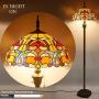 Tiffany Style Floor Standing Lamp W16H64 Inch Tall Orange Stained Glass Liaison Crystal Bead Flower Shade 2E26 Antique Reading Lighting Resin Base S617 WERFACTORY LAMPS Bedroom Living Room Lover Gifts