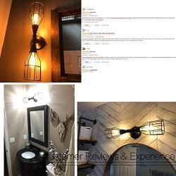 Creatgeek Industrial Wall Sconce Light with Antique Brushed Gold and Black Semi Iron Cage, Great Decor Lamp Fixture for Bathroom, Living Room and More