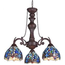 Capulina Chandelier, 3 Lights Tiffany Ceiling Light Fixture, Stained Glass Lampshade Dinning Room Lighting Fixtures Hanging, Antique Kitchen Lights CL074376-3CH