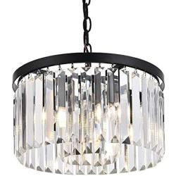 Cuaulans Modern Crystal Chandelier, Black Finish Semi Flush Mount Ceiling Light Fixture Pendant Lamp for Dining Room Bathroom Bedroom Livingroom