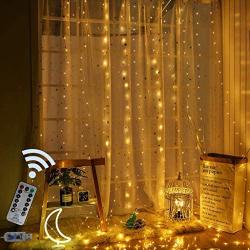 Dienalls Fairy Lights, Twinkle Bedroom Lights for Teen Girls & Tapestry, Hanging Led Curtain Lights with Remote 9.8ftx9.8ft Lighted Curtains Waterproof 300LED Warm