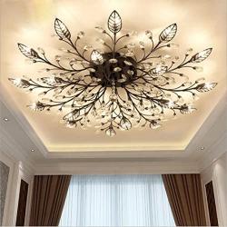 DIY FamilyModern Crystal LED Ceiling Lamp，Leaf Flush Mount Ceiling Light Fixture Decorative Crystal Chandelier for Dining Room Bedroom Livingroom Pendant Light(21-Head) Black)