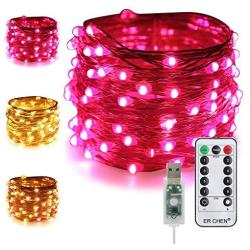 ER CHEN Dimmable USB String Lights, 33ft 100 LED Warm White & Pink Color Changing Fairy Lights with Remote&Timer, 8 Modes Silver Coated Copper Wire Lights for Bedroom, Patio, Party