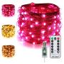 ER CHEN Dimmable USB String Lights, 33ft 100 LED Warm White & Pink Color Changing Fairy Lights with Remote&Timer, 8 Modes Silver Coated Copper Wire Lights for Bedroom, Patio, Party