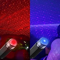 Star Projector Night Light, Adjustable Romantic Flexible Interior Car Lights, Portable Night Lamp Decorations for Car, Ceiling, Bedroom, Party and More(Black） (Red+Blue)