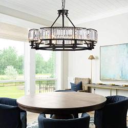 Siljoy Luxury Round Crystal Chandelier Modern LED Dimmable 8-Lights Pendant Lighting Vintage Flush Mount Black Ceiling Fixture for Dining Room Kitchen Entryway, Dia 31.5''
