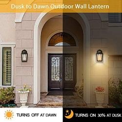 Motion Sensor Wall Light Fixture,10.5 Security Infrared Induction Lamp Glass Black Outdoor Wall Lights Dusk to Dawn, Untrammelife E26 IP65 Wall Lantern Sconce Lighting for Patio Porch (Set of 2)