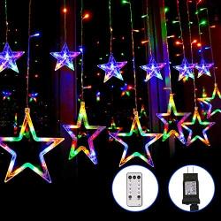 Blingstar Star Curtain Lights 138 LED 12 Star Multicolor Christmas Lights 8.2ft Connectable Window Lights with Remote Plug In Curtain String Lights for Indoor Outdoor Room Birthday Wedding Party Decor