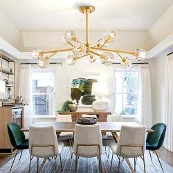 CROSSIO Modern Crystal Sputnik Chandelier with Top Brass, Mid Century Creative Globe Branches Flush Mount Ceiling Light, 12 Lights Pendant Lighting Fixtures for Bedroom Dining Room (12 Lights)