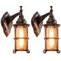 Rustic Outdoor Wall Light, Golden Bronze Exterior Wall Sconces Fixture with Amber Glass Shade, Industrial Lantern Porch Lighting Waterproof Retro Farmhouse Lamp for Indoor Bedroom Living Room Pack-2