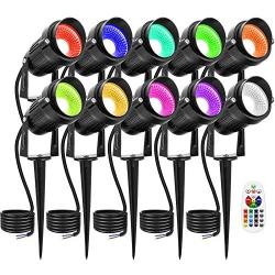 LED Landscape Lights, Sunriver Remote Control 6W RGB Color Changing Landscape Spotlights Lighting 12V 24V Low Voltage Waterproof Garden Pathway Lights for Outdoor Decor (10Pack)