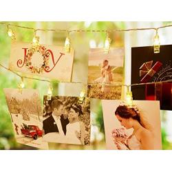 VNSG 40 LED Photo Clip String Lights for Bedroom Wall Decor┃Battery or Plug In┃Fairy Lights to Hang Pictures Christmas Cards, Wedding Photos┃20ft Soft White┃Photo Lights with Clips for Picture Hanging