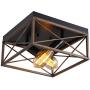 WIFUME Industrial Flush Mount Ceiling Light Fixture, Farmhouse Close to Ceiling Light 2-Light Retro Lighting Fixture for Kitchen Dining Room Bedroom Hallway Foyer, Metal Wooden Finish