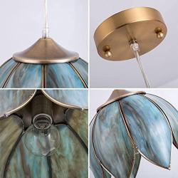 YIFI Deco Pendant Lighting Vintage Oriental Lotus Brass Ceiling Pendant Light Fixture for Kitchen Island Dining Room Bedroom Living Room, Emerald