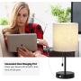 USB Table Lamp Set of 2, Bedside Nightstand Lamp with Dual USB Charging Ports, Fabric Shade Desk Reading Lamp for Living Room Bedroom Office