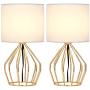Table Lamps Set of 2 Bedside Lamps Modern Desk Lamp Gold Hollowed Out Metal Base with White Lampshade Night Light Pair for Bedroom Living Room