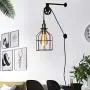 Modern Industrial Rustic Cage Wall Lamp Lift Pipe Pulley Lights Fixture - Retro Pendant Lamp Adjustable Hanging with Plug in Cord - Wall Sconce for Indoor Living Room Restaurant (with no Bulb,Black) Modern Industrial Rustic Cage Wall Lamp Lift Pipe Pulley Lights Fixture - Retro Pendant Lamp Adjustable Hanging with Plug in Cord - Wall Sconce for Indoor Living Room Restaurant (with no Bulb,Black)