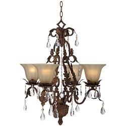 Iron Leaf Bronze Chandelier 23 1/2'' Wide Curved Scroll Crystal Cream Glass 4-Light Fixture for Dining Room House Foyer Kitchen Island Entryway Bedroom Living Room - Regency Hill