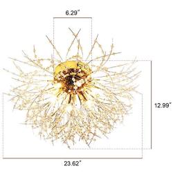 Gold Starburst Firework Chandeliers Crystal Lighting Fixtures Stainless Steel Ceiling for Bedroom Dining Room 6 Lights