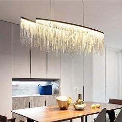 Moooni Post-Modern Rectangle Aluminum Tassel Linear Chandelier Rectangular Pendant Light Fixture for Dining Room Kitchen Island Over Table L47''