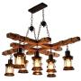 8-Light Farmhouse Chandelier Pendant Lighting Fixture Wooden Ceiling Light Hanging Island Lamp W/Adjustable Chain Retro Industrial Glass Lodge Tavern Kitchen Dining Room Bar Restaurant Decor