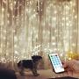 String Lights Curtain,USB Powered Fairy Lights for Bedroom Wall Thanksgiving Christmas Decorations,Sound Activated Function Can Sync with Any Voice (Cool White,7.9Ft x 5.9Ft)