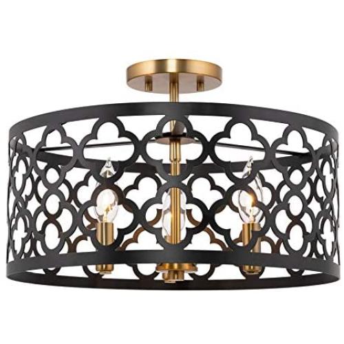 Kira Home Sutton 16'' 3-Light Modern Semi-Flush Mount Ceiling Light, Metal Drum Shade, Warm Brass + Black Finish Kira Home Sutton 16'' 3-Light Modern Semi-Flush Mount Ceiling Light, Metal Drum Shade, Warm Brass + Black Finish