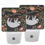 Pfrewn Tropical Funny Sloth Floral Palm Night Light Plug in Set of 2 for Kids Adults Boys Girls Babies,Animal Rose Night Lights Led Auto Motion Senor for Reading Bathroom Bedroom Nursery Decorative