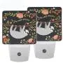 Pfrewn Tropical Funny Sloth Floral Palm Night Light Plug in Set of 2 for Kids Adults Boys Girls Babies,Animal Rose Night Lights Led Auto Motion Senor for Reading Bathroom Bedroom Nursery Decorative