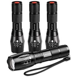 LETMY LED Tactical Flashlight S3000 [4 PACK] - High Lumens, Zoomable, 5 Modes, Waterproof Handheld LED Flashlight - Best Camping, Outdoor, Emergency, Everyday Flashlights