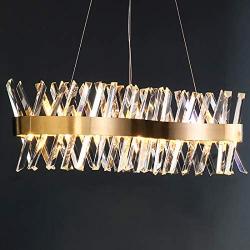 Siljoy X-Shape Crystal Chandelier Modern Led Pendant Lighting Gold Hanging Light Fixture with Metal Body Clear Shade for Dining Room Living Room Kitchen Island 40.5 Inches