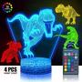 4 Pcs 3D Dinosaur Night Light, DDDNIGHTLIGHT Led Illusion Lamp 16 Color Change Remote Control Lights for Bed Living Room Kids Girls Boys Xmas 8993