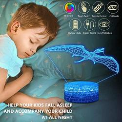 4 Pcs 3D Dinosaur Night Light, DDD LAMP Led Illusion Lamp 16 Color Change Remote Control Lights for Bed Living Room Kids Girls Boys Xmas 7378