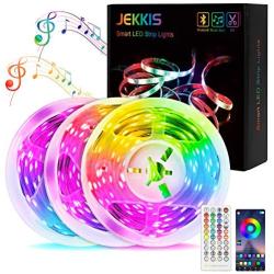 JEKKIS 50FT/15M RGB LED Strip Lights, 450 5050 SMD Color Changing LEDs, Music Sync Bluetooth Controller + 44 Key Remote LED Lights for Bedroom Room Home Party (3x16.4FT)