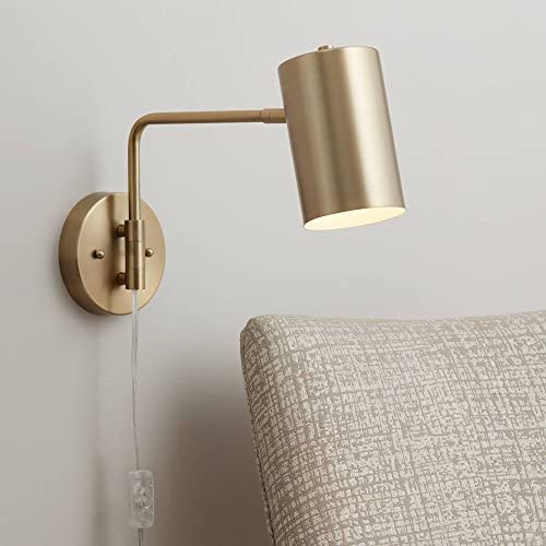 Carla Modern Swing Arm Wall Lamp Brushed Brass Plug-in Light Fixture Cylinder Down Shade for Bedroom Bedside Living Room Reading - 360 Lighting