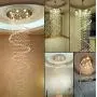 Contemporary Spiral Staircase Light 12-Lights Raindrop Crystal Chandeliers Modern Living Room Lighting Large High Ceiling Light Fixture for Hallway Foyer Hall