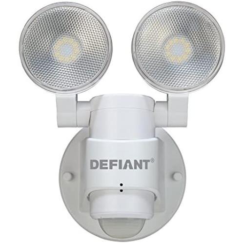 LED Motion Sensor Security Light By Defiant | 180 Degree 180 Degree 2-Head White Outdoor Weatherproof Spot Lights | Bright Lumens |Tool-less Lamp Adjustments