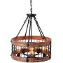 Anmytek Round Wooden Chandelier Metal Pendant Five Lights Decorative Lighting Fixture Antique Ceiling Lamp (Five Lights)