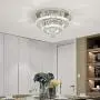 Modern Crystal Ceiling Light with Dimmable Remote Control, Stainless Steel Luxury Flush Mount LED Chandeliers Ceiling Light Fixture, Ideal for Dining Room, Bedroom, Hallway, Living Room