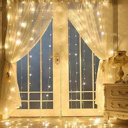 SUPERNIGHT LED Curtain Lights, Newest Window Curtain Twinkle Lights Warm White for Bedroom, Wedding, Parties, Christmas and Decorations (9.8 x 9.8 ft, 300LEDs, 8 Modes)