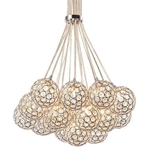 Maxax Contemporary Crystal Chandeliers Ceiling Lighting Pendant Lamp with Crystal Balls for Dining Room, Living Room,Foyer（16 Lights Chrome）